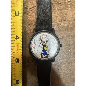 Vintage Lorus Goofy Watch Black Band Multicolor Numbers Disney Quartz Tested